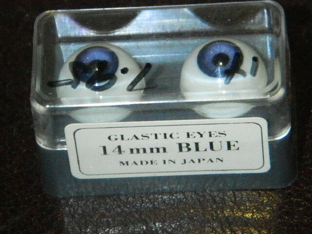 NOS VINTAGE GLASTIC DOLL EYES - 14MM BLUE - VINTAGE JAPAN DOLL EYES