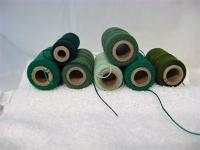 Acrylic Embroidery Yarn-Vintage E-Z Punch-Lot of 7-Assorted Greens