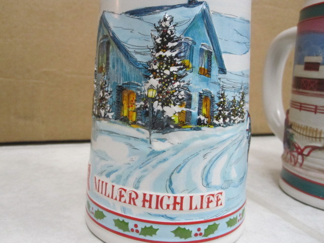 Two Miller High Life beer mug stein To The Best Holiday Traditions