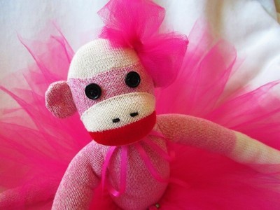 ?? Sock Monkey Ballerina Doll by Starlight Sock Monkeys Pink Tutu Handmade