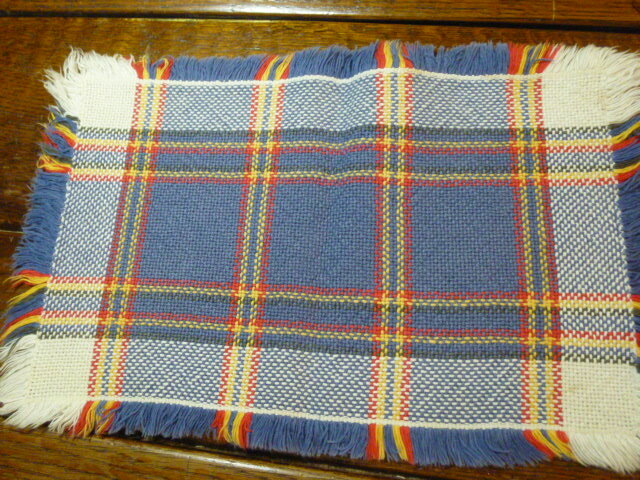 Vintage Set Woven  Cotton  Plaid Table Runner Dresser Scarf Set with fringe