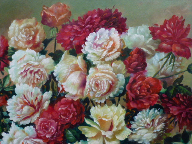 Original Vintage Pagliro Signed Still Life Flowers In a Vase Oil Canvas Painting