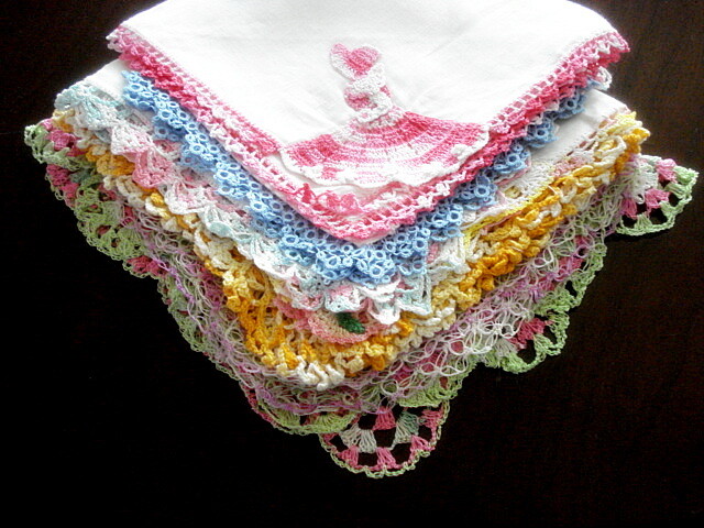 Vintage Hankies Lot/7~Most Linen w/Pretty Hand Crochet Trims