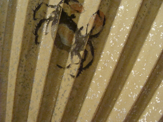 Vintage Original: JAPANESE FAN early hand painted  -- CRABS --