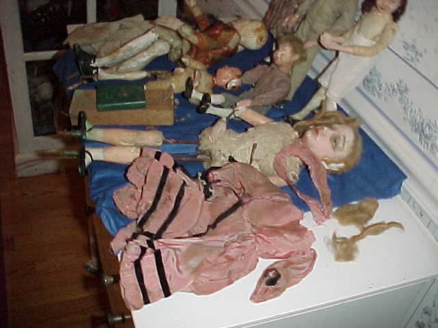 Vintage Old Antique 1800's Toy Wood & Compo Chalk Doll Lot Store Display Rare