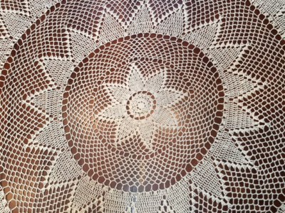 Round Handmade Crochet Lace Tablecloth  COLOR BEIGE 100 % COTTON -