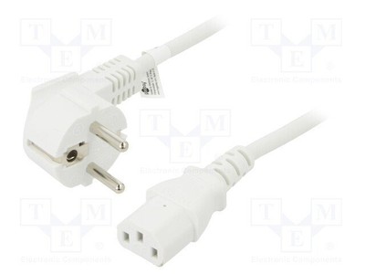 Kabel; CEE 7/7 (E/F) wtyk kątowy,IEC C13 żeński; PVC; 5m; biały Z1C2