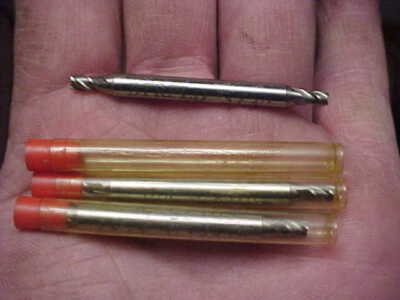 (3) New Union Butterfield 1/8'' 4 Flute Double End Mill 3/16'' Shank USA HSS