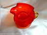 Hand Made Crackle Glass Orange Pitcher with Yellow Handle
