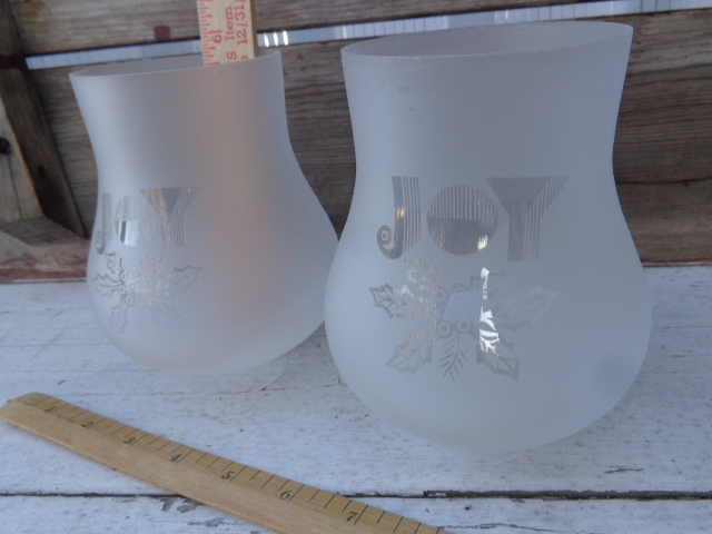 2 Vtg Frosted Glass Slip Shades~Christmas 