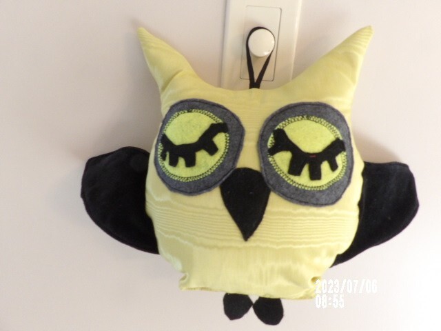 Owl  Stuffed Animal Yellow, Large 3 part eyes Black Suede Wi