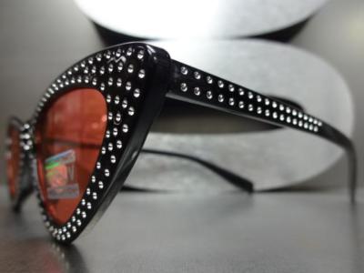 Elegant VINTAGE 50's RETRO Cat Eye Style SUN GLASSES Bling Black Frame Red Lens
