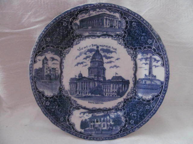 Vintage Blue Transferware SPRINGFIELD ILLINOIS State Capitol Plate~England