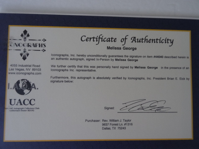 MELISSA GEORGE AUTOGRAPHED PHOTO w/COA - 8