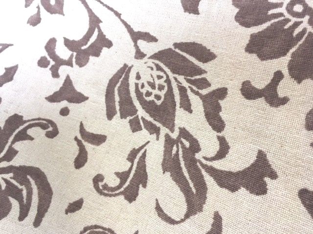 Vintage French Floral Indienne Block Printed Design Mocha Brown and Ivory 36