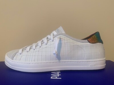 P448 JOHNNY DAMA LOWTOP SNEAKERS SIZE EU 37/ US 7 IN WHITE WITH GLITTER TRIM