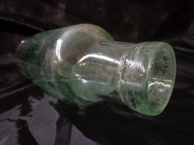 Antique Green Medicine Bottle w/large mouth opening, bubbles J K & S W on bottom