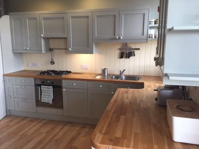 Contemporary Fitted Timber Kitchen Units Duck Egg Blue And Solid