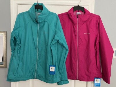 New Columbia women's pink green XXL 1X Switchback Hooded packable rain Jacket