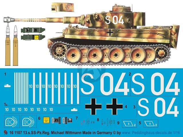 Peddinghaus 1/16 Tiger I Tank Markings Michael Wittmann