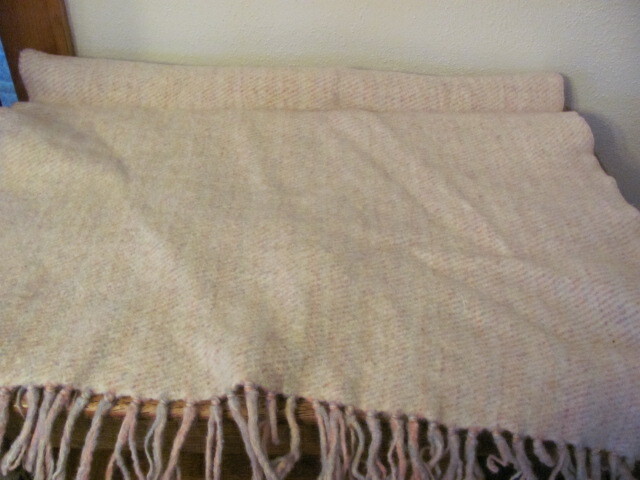 Handwoven The Three Weavers Gear wool throw pinks blues creams blanket