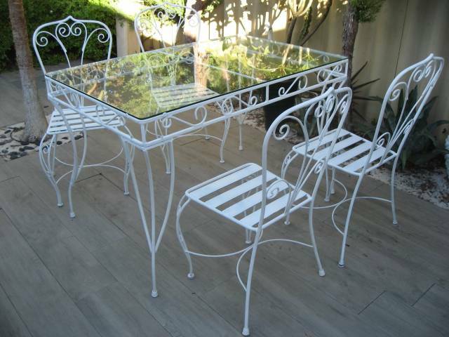 Old Solid Wrought Iron Garden Table/Chairs Outdoor Setting | Outdoor