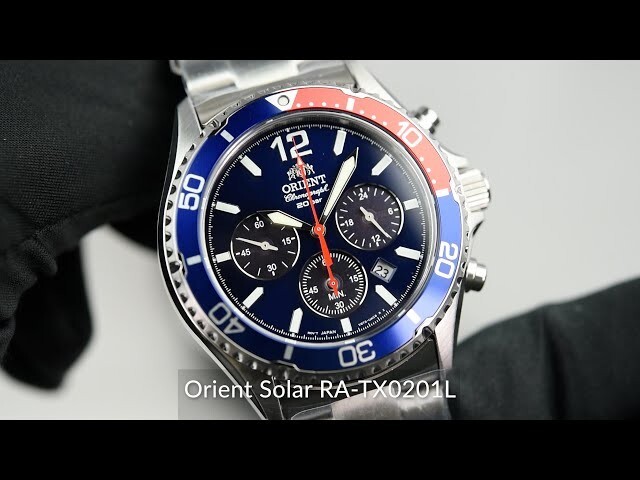 Pre-owned Orient Ra-tx0201l10b Mako Solar Chronograph Blue Face Analog Men's Diver's Watch