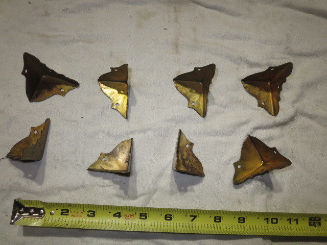 8 Vintage Large Brass Trunk Corners steamer chest cover box antique rustic old