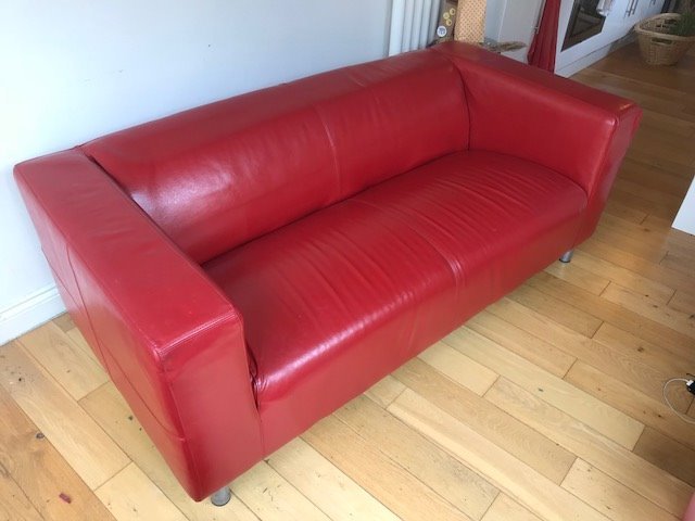 Red Leather Ikea Klippan Sofa Good Condition Covered Most Of Its