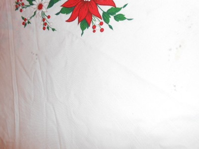 Mid Century Christmas Linen Round Tablecloth 70 Inch