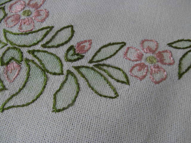Basket of Flowers~20s Antique Hand Embroidered Tablecloth Topper~27