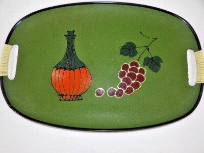 Vtg Tilso Wine & Grapes Green Tray Wrapped Handles Made in Japan 17.5''x 11.5''