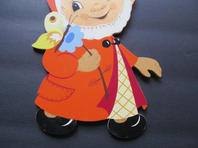 Mertens Kunst 1971 Wood Dwarf With Butterfly Wall Hanger Western Germany