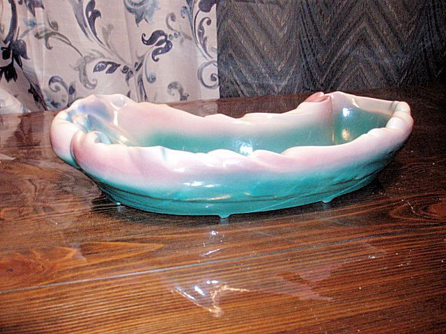 Vintage Large 1952 Lane and Co. Curved Green Blue & Pink Tan Ceramic Planter