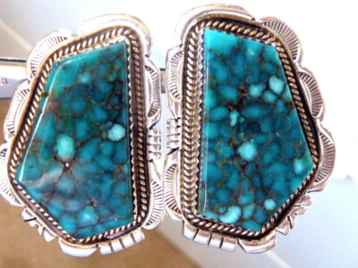 NATIVE AMEIRCAN NAVAJO STERLING SILVER   SPIDER WEB TURQUOISE EARRINGS
