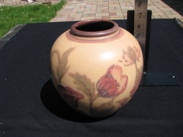 Rookwood vase decorated with poppies and artist signed; 1931, shape 6204C