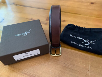NWOT Rancourt & Company Men's Calfskin Dk BR Belt, SZ 38, BL032, Brass Buckle