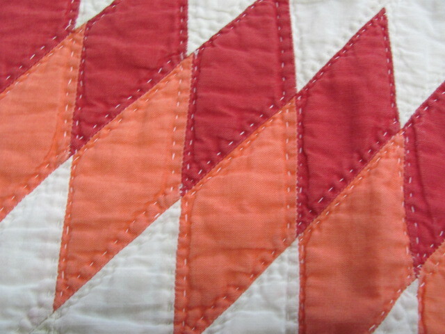 Antique Texas Lone Star quilt in red and coral hand quilted from estate