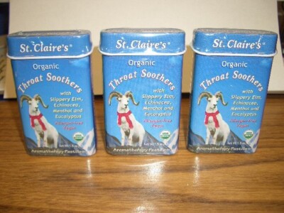 3 Tins St. Claire's Organic Throat Soothers Aromatherapy Pastilles 1.5 oz  8/25