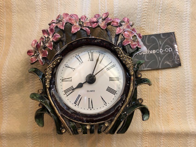 Creative Co-op Pewter Table Clock 4.25 inches AAA Battery Pink Flowers (3)