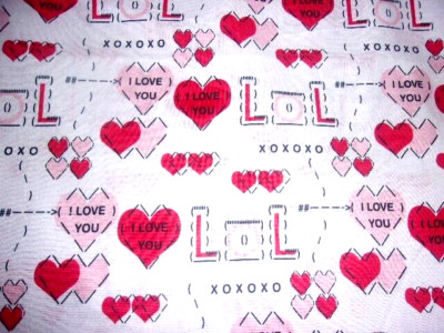 VALENTINES I LOVE YOU  XOXOXO  NEW COTTON FABRIC 22'' X 44''