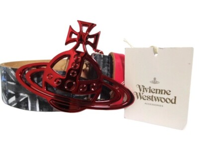 Vivienne Westwood Belt With Emblem Red Gray Cowhide Genuine
