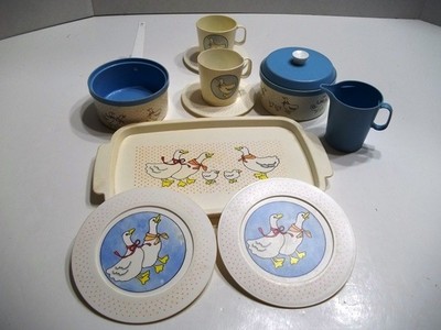 Children's Play Dishes - Chilton Globe Plastic Dishes & Utensils with Tray Ducks