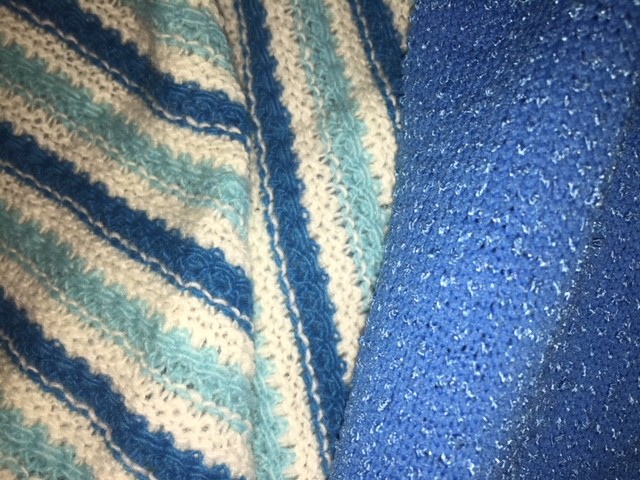 Vintage AQUA & NAVY BLUE STRIPED SWEATER KNIT STRETCH FABRIC+WORSTED BLEND~5 YDS