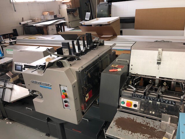 Heidelberg Prosetter 455-S4, Year 2002 Pocket Stitcher trimer system