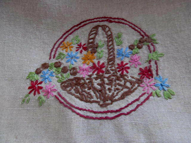 20s Antique Taupe Linen Embroidered Long Runner~Wide Crocheted Lace Tassels 52