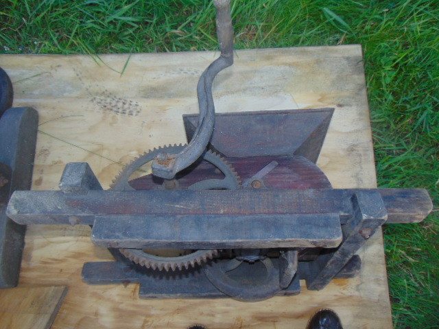 ANTIQUE OAK WINE CIDER PRESS GRAPE CRUSHER SET RARE 1800'S CAST IRON WORKS