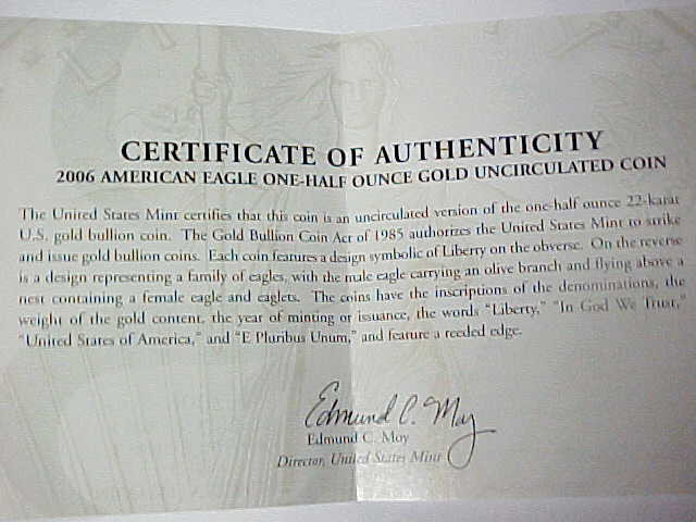 2006-W $25 American Gold Eagle 1/2 oz Gold West Point Coin