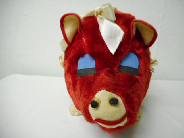 Vintage Red Stuffed Pig Music Box 