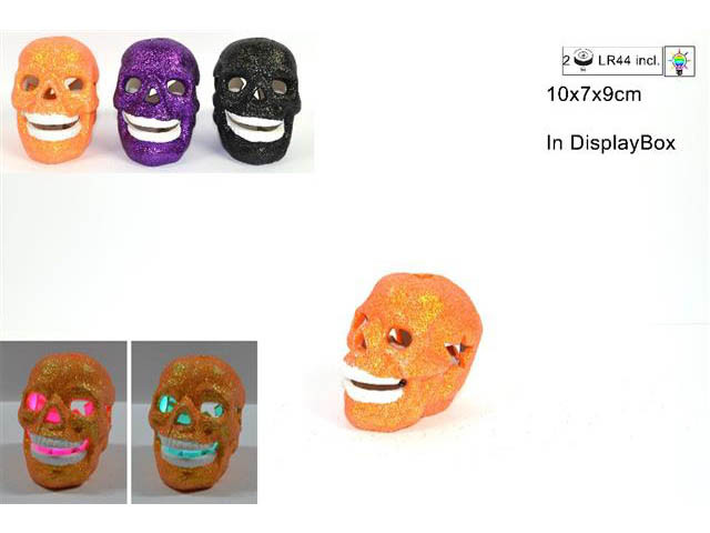 Teschio Glitter Brillantinato Con Luce Led Decorazione Halloween Party Festa dfh